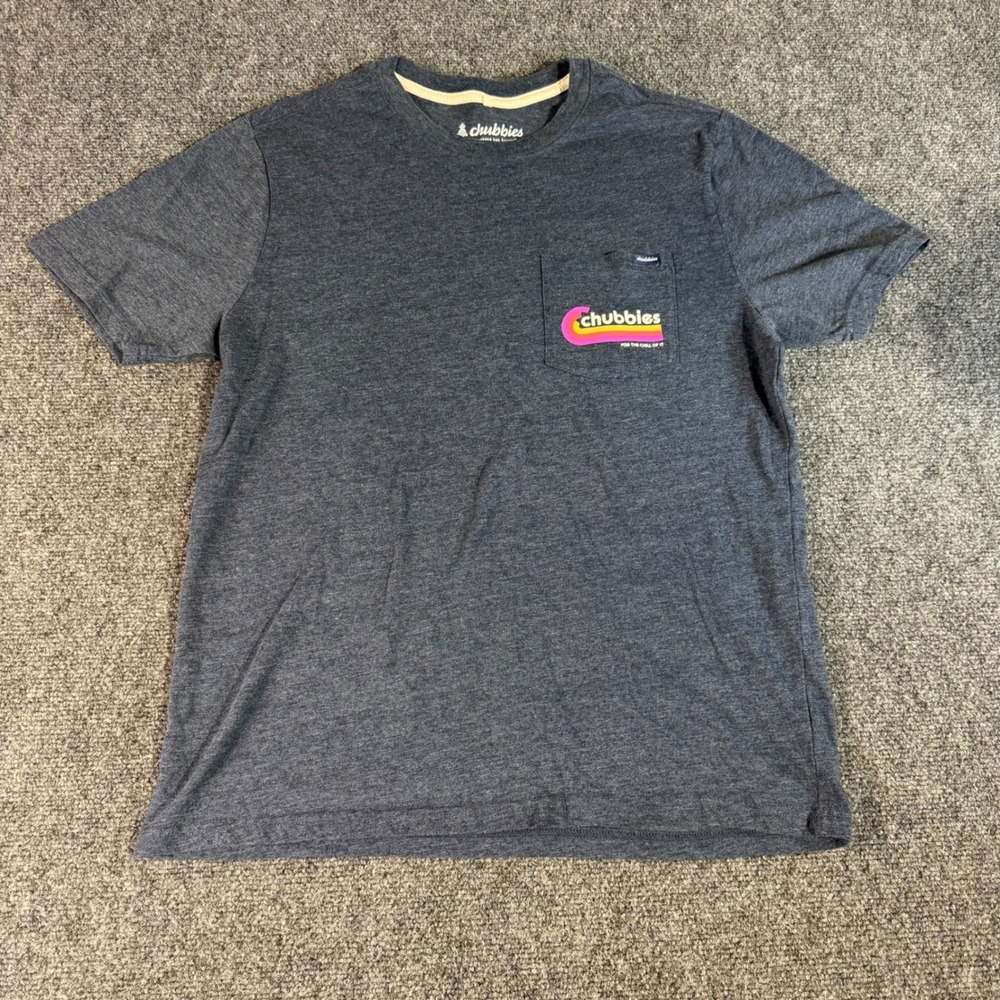 Chubbies Mens Small Gray Retro Rainbow Graphic Pocket T-Shirt Short Sleeve Tee